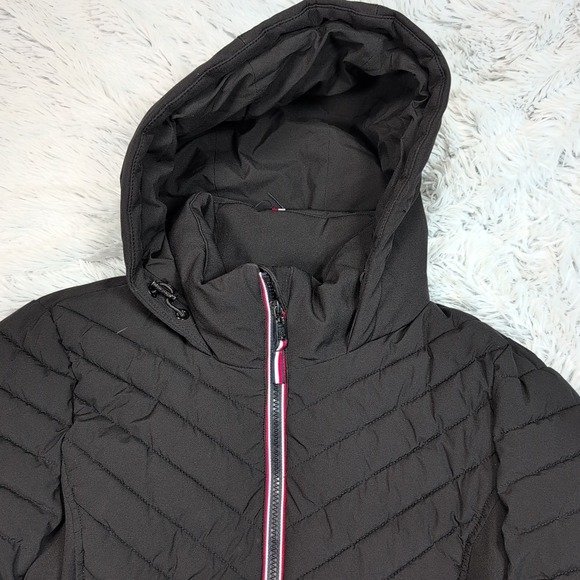 Tommy‎ Hilfiger Jacket Womens M Black Hood Zip Up Gorpcore Pockets Puffer Logo - Picture 9 of 12